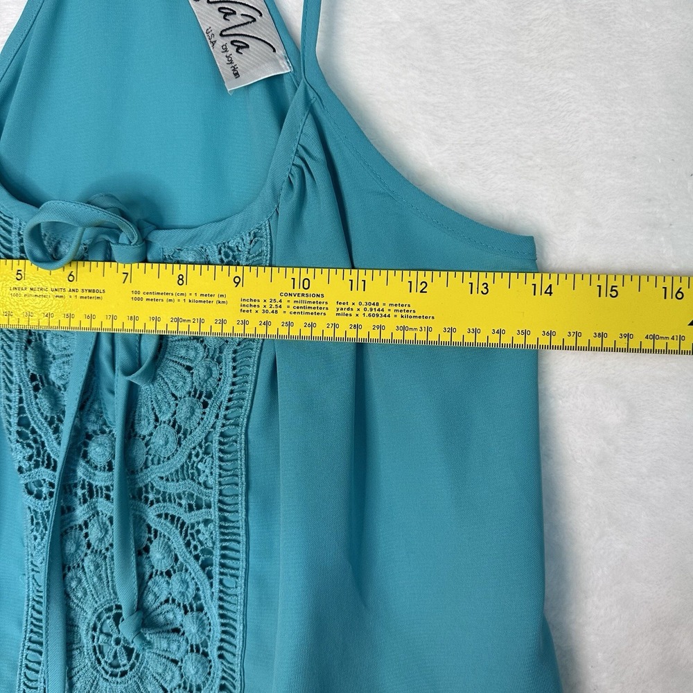 VaVa By Jon Han S Racerback Top Straps Green Embellished Ruffle Tie Front - Picture 6 of 12